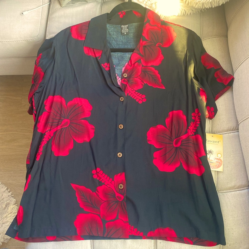 New red hibiscus Hawaiian shirt